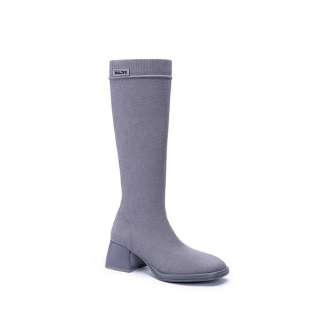 Mademoiselle Round Toe Knee High Sock Boots - Grey