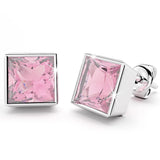 Solid 925 Sterling Silver Bezel Princess-Cut Studs Light Rose 6mm