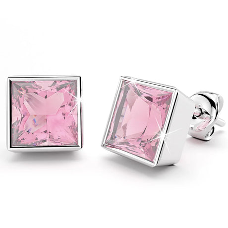 Solid 925 Sterling Silver Bezel Princess-Cut Studs Light Rose 6mm