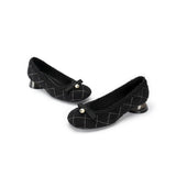 Classic Bow Tweed Quilted Pumps - Black