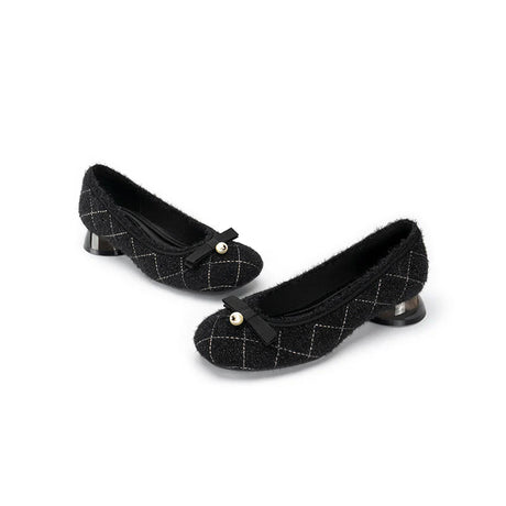 Classic Bow Tweed Quilted Pumps - Black