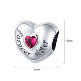Solid 925 Sterling Silver Bolded Heart Forever Sister Inscription Pandora Inspired Charm