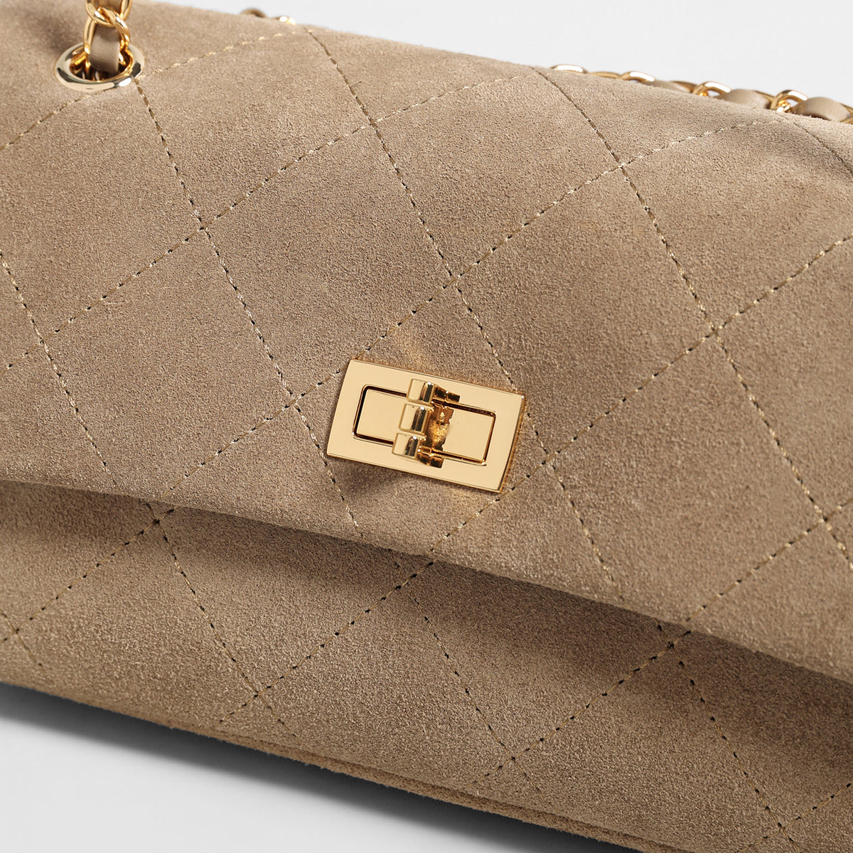 Quilted Suede Leather Shoulder Bag – Gold Chain Crossbody Bag