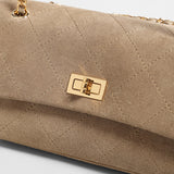 Quilted Suede Leather Shoulder Bag – Gold Chain Crossbody Bag