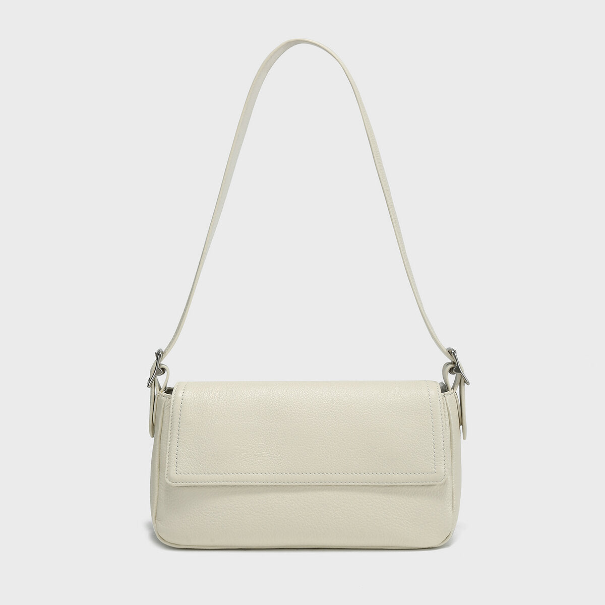 Premium Calfskin Leather Baguette Shoulder Bag - Ivory
