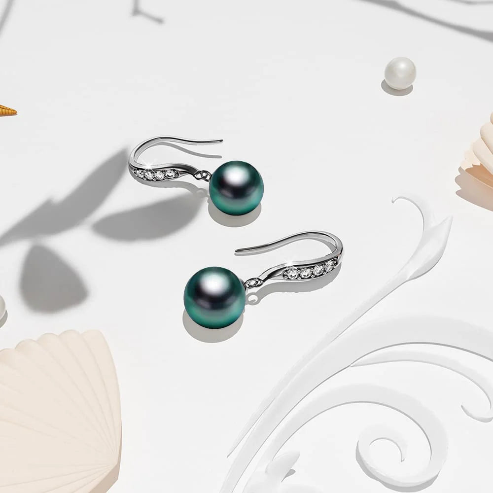 Krystal Couture Chivalry Pearl Drop Earrings Embellished with Swarovski Crystals Iridescent Tahitian Look Pearls