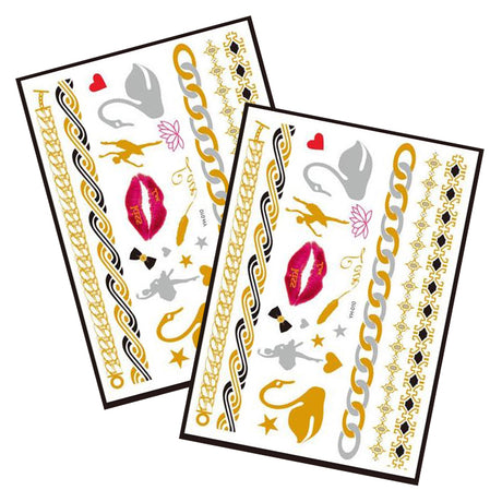 Metallic Temporary Tattoo Gold Silver Glitter Party Body Sticker Waterproof 2 Sheets 001