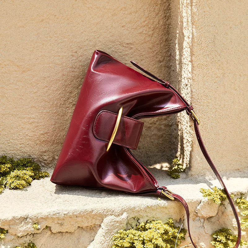 Nalandu Luxe Glossy Hobo Shoulder Bag - Wine