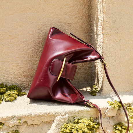 Nalandu Luxe Glossy Hobo Shoulder Bag - Wine