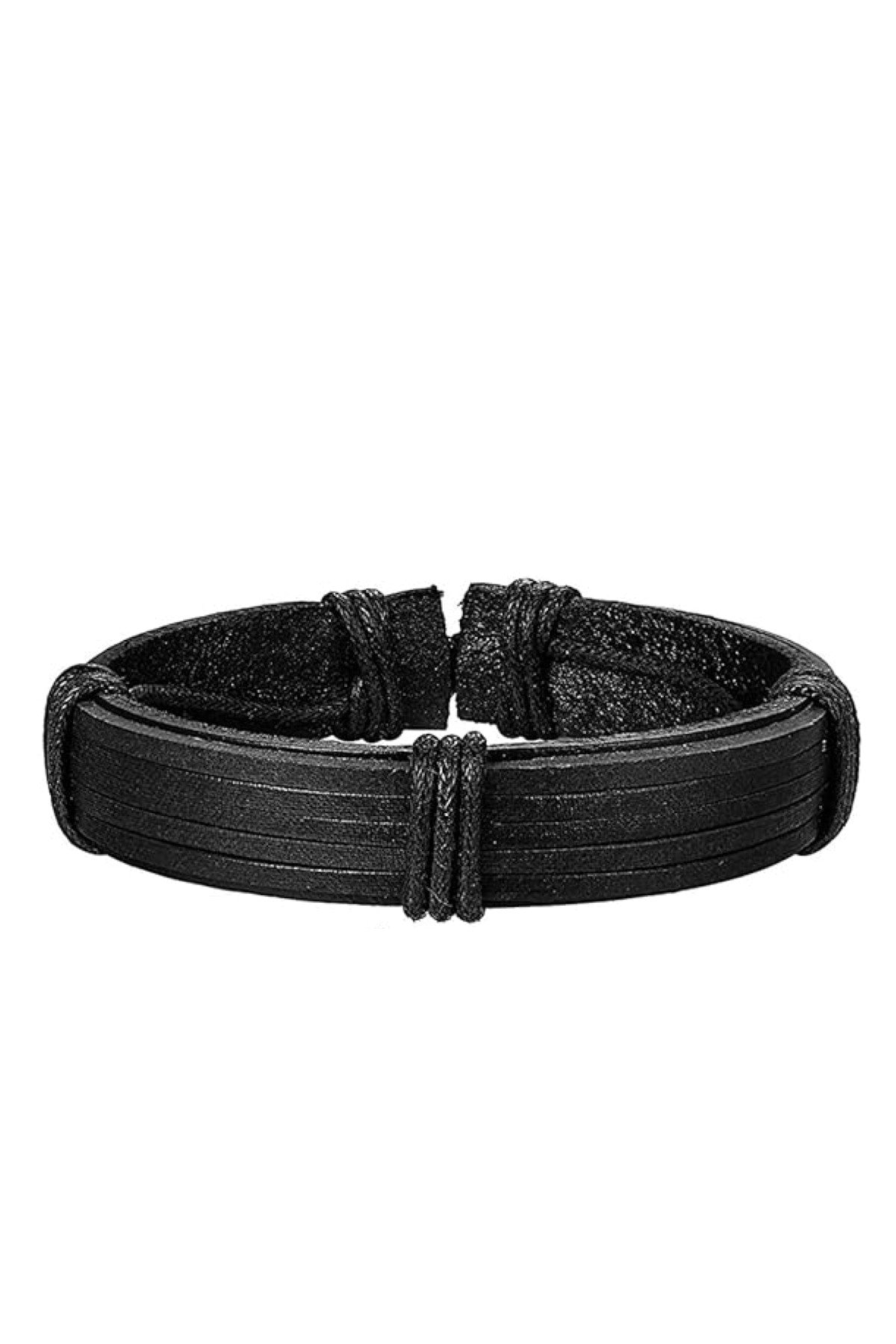 Stephen Oliver Black Leather Woven Adjustable Bracelet