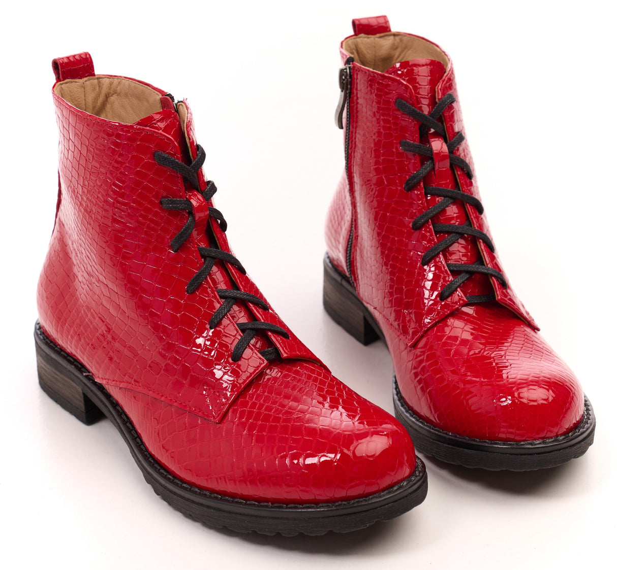 Bosccolo Womens Ankle Boots - Red Crocodile