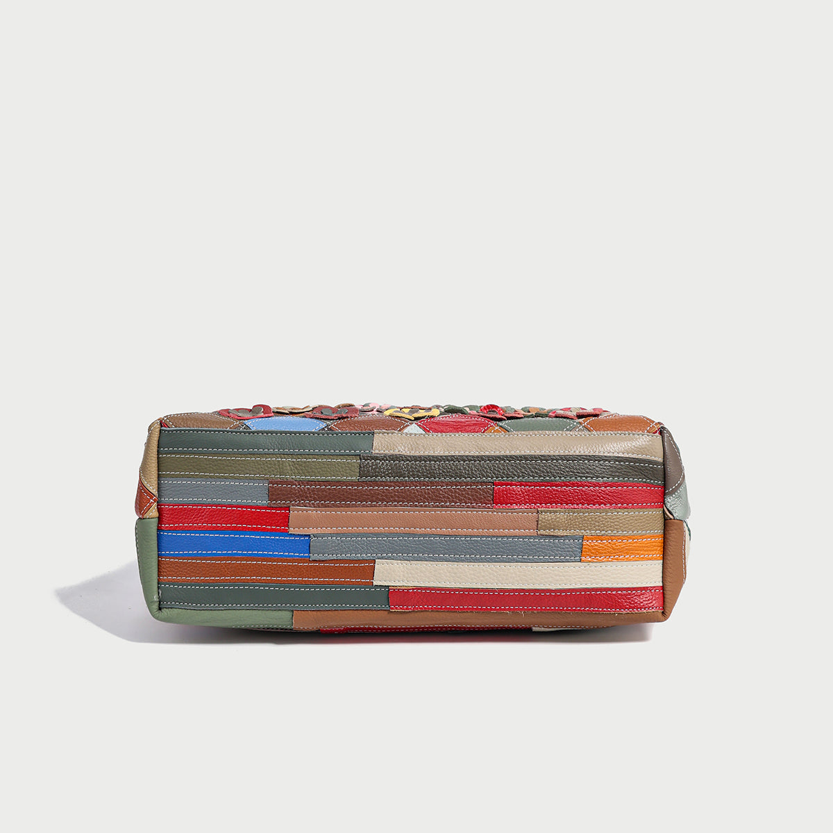 Colorful Hippie Floral Patchwork Leather Tote Bag - Rainbow