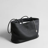 Pebbled Leather Open-Top Tote Bag - Black