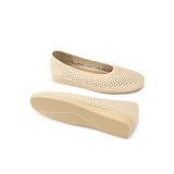 Heart Mesh Knit Square Toe Wedge Flats - Beige