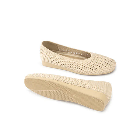 Heart Mesh Knit Square Toe Wedge Flats - Beige