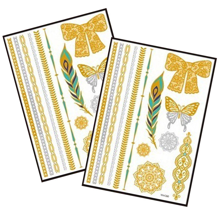 Metallic Temporary Tattoo Gold Silver Glitter Party Body Sticker Waterproof 2 Sheets 098