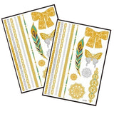 Metallic Temporary Tattoo Gold Silver Glitter Party Body Sticker Waterproof 2 Sheets 098