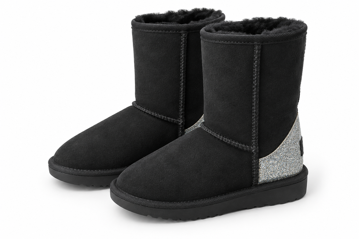 Australian Leather Ugg Classic Short Glitter Heel - Black - AU7