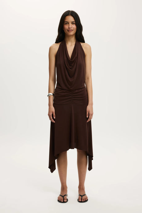 Cotton On Women's Sandy Cowl Neck Midi Dress - Dark Oak