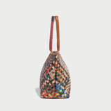 Flamboyant Multicolor Woven Leather Tote Bag - Rainbow