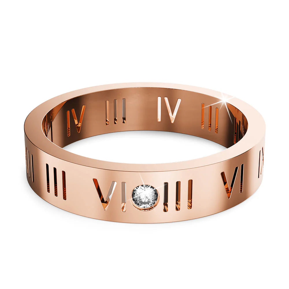 Bullion Gold Romanian Numeral Ring In Rose Gold