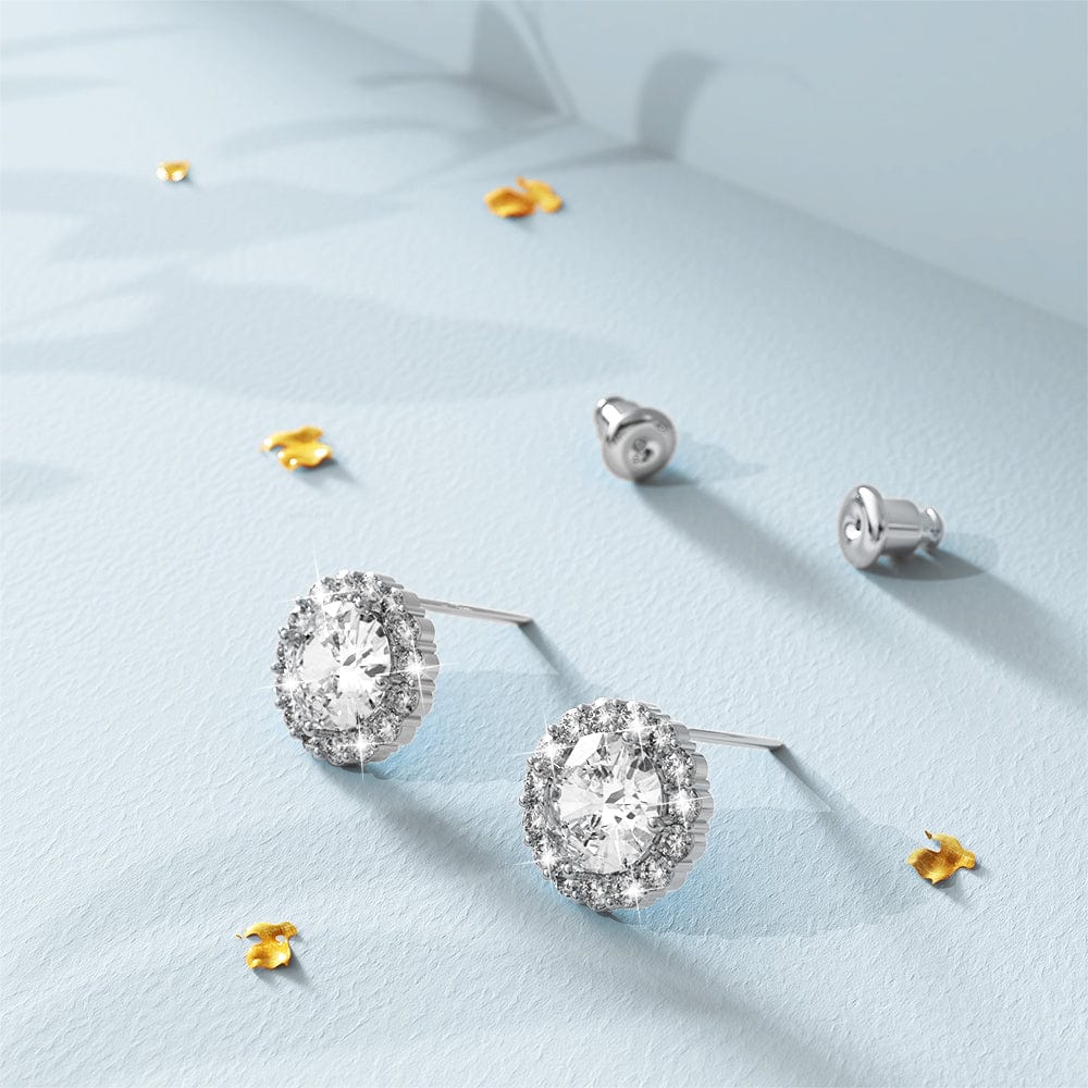 Bullion Gold Crystal Muse Sterling Silver Post Stud Earrings White Gold Copper Alloy