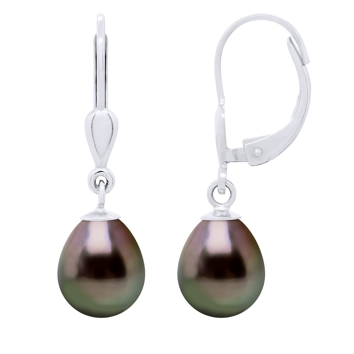 Earrings of Silver 925 and Real Cultured Tahiti Pearls Pear 8-9 mm - Longueur 18 cm