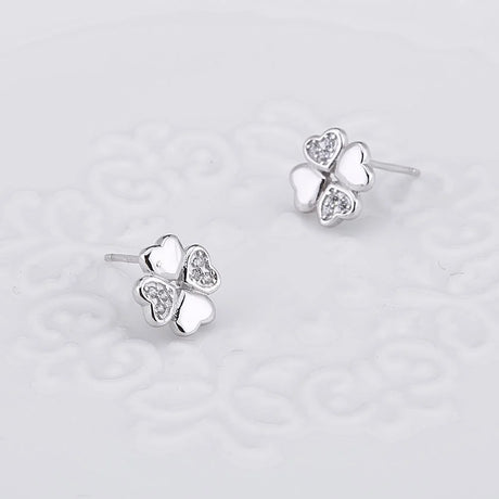 Solid 925 Sterling Silver Heart Petals Studs Earrings