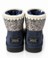 Australian Leather Ugg Mini Leopard Trim Eskimo - Navy - AU5