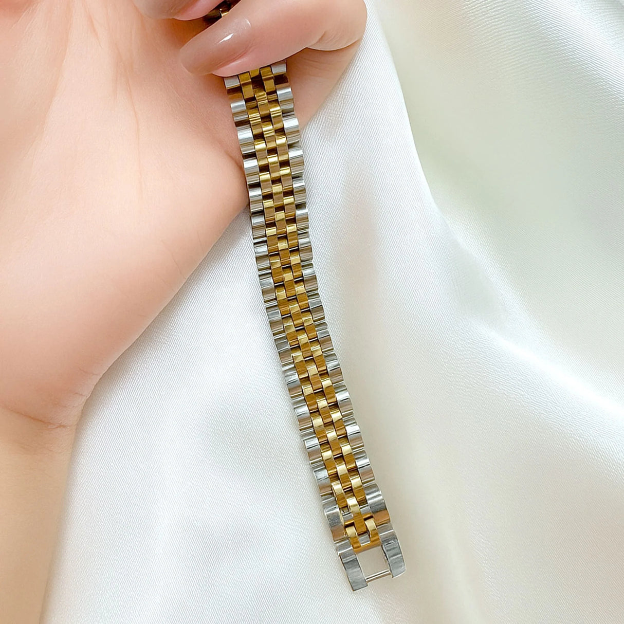 Bullion Gold Brick Dual Tone Gold Layered Stainless Steel Bracelet