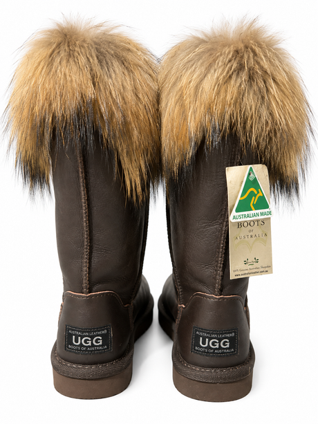 Australian Leather Ugg Classic Tall Fur Cuff Leather - Chocolate - AU6