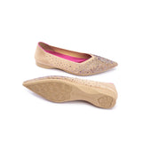 Rhinestone Knit Pointed Toe Ballet Flats - Apricot