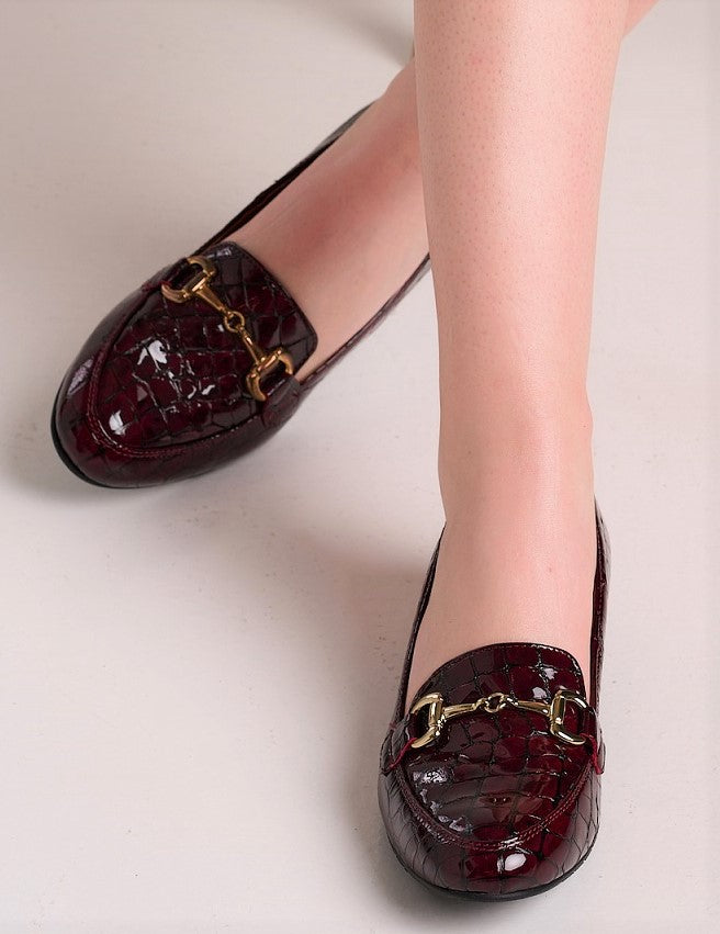 Bosccolo Womens Moccasin - Burgundy Croco