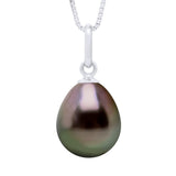 Pendant Articulated Thread White Gold 375 and Real Cultured Tahiti Pearl Pear 9-10 mm - Longueur 18 cm