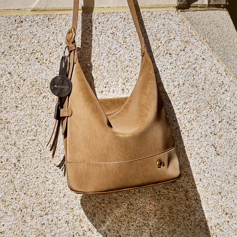 Nalandu Vintage Suede Hobo Bucket Bag - Camel