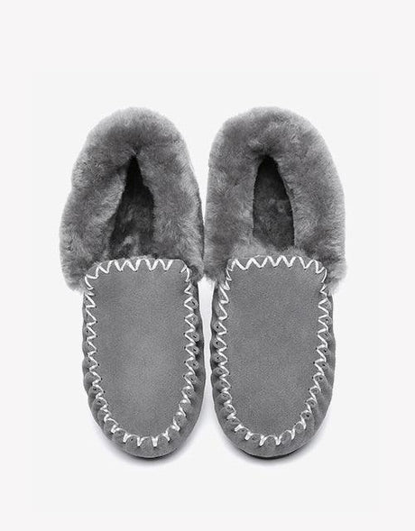 Popo Cow Suede Moccasin in Grey