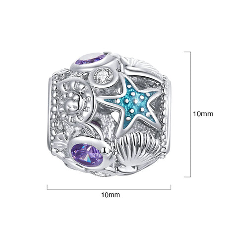 Solid 925 Sterling Silver Starfish and Seashells Pandora Inspired Charm
