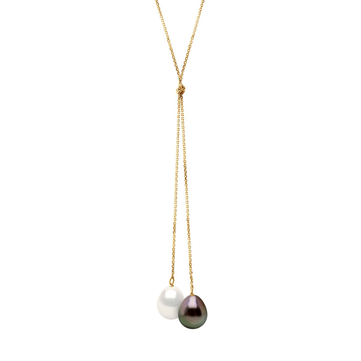 Necklace " You & Me"- Design "Knot"- 2 Real Cultured Pearls Pear 9-10 mm - Neck Turn 42 cm - Length Chainlets 5 cm