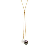 Necklace " You & Me"- Design "Knot"- 2 Real Cultured Pearls Pear 9-10 mm - Neck Turn 42 cm - Length Chainlets 5 cm