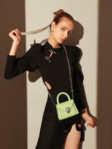 Avant Garde Silver Chain Strap Leather Top Handle Bag - Green
