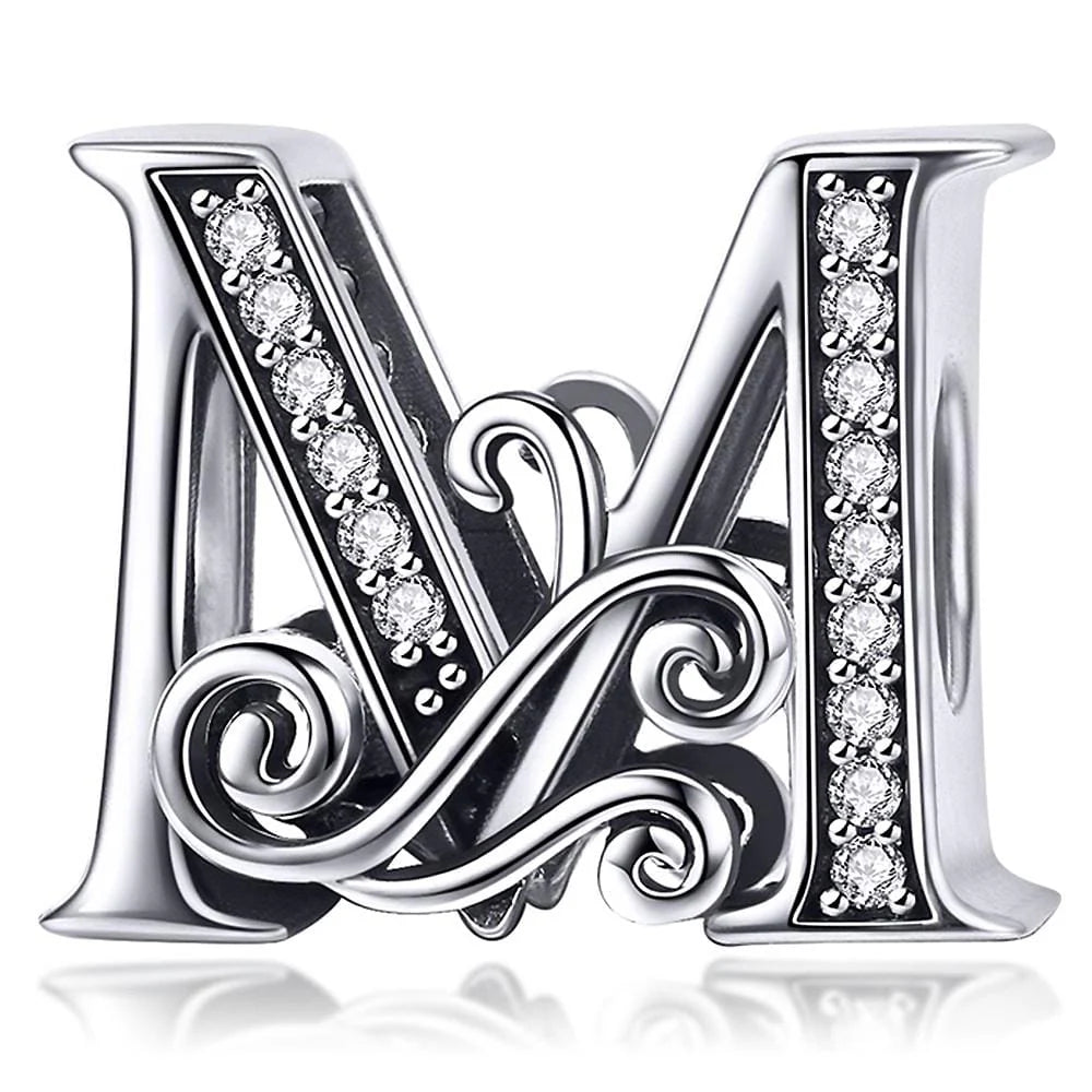 Solid 925 Sterling Silver Vintage Inspired Antique Alphabet Charm