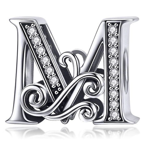 Solid 925 Sterling Silver Vintage Inspired Antique Alphabet Charm