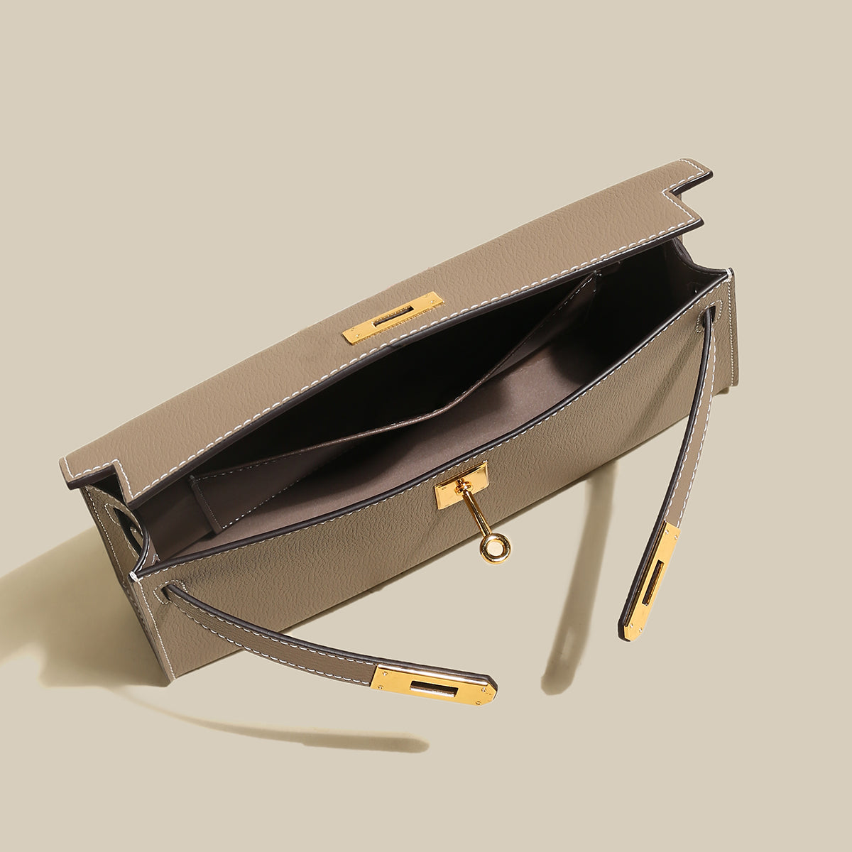 Camille Palm-Grain Calfskin Shoulder Bag - Taupe