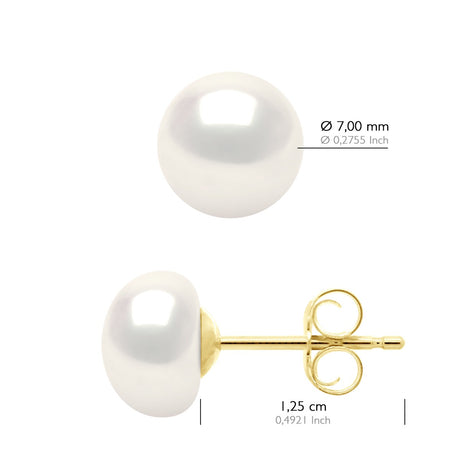 Earrings Real Cultured Freshwater Pearls Button 7-8 mm - Natural White - Longueur 42 cm