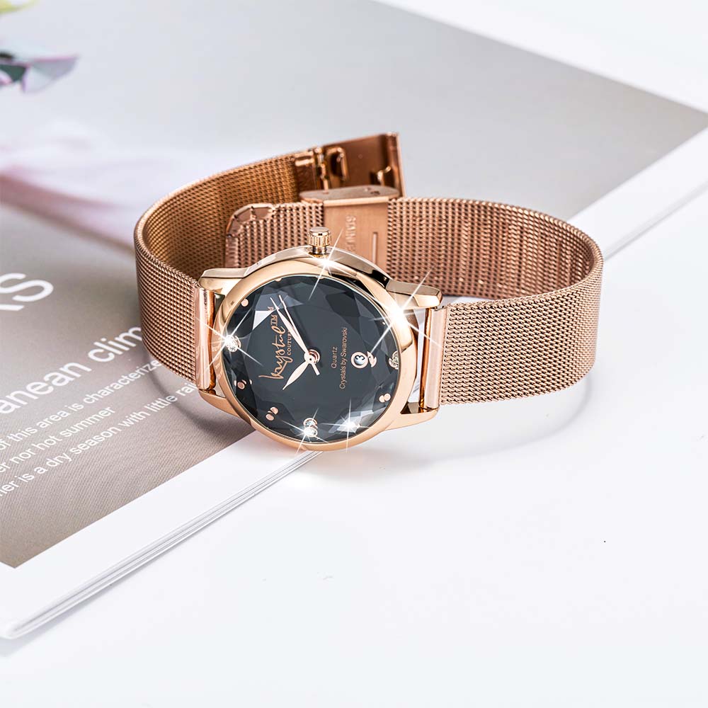 Krystal Couture Krystalline Sleek Rose Gold Black Watch Embellished with SWAROVSKI® Crystals