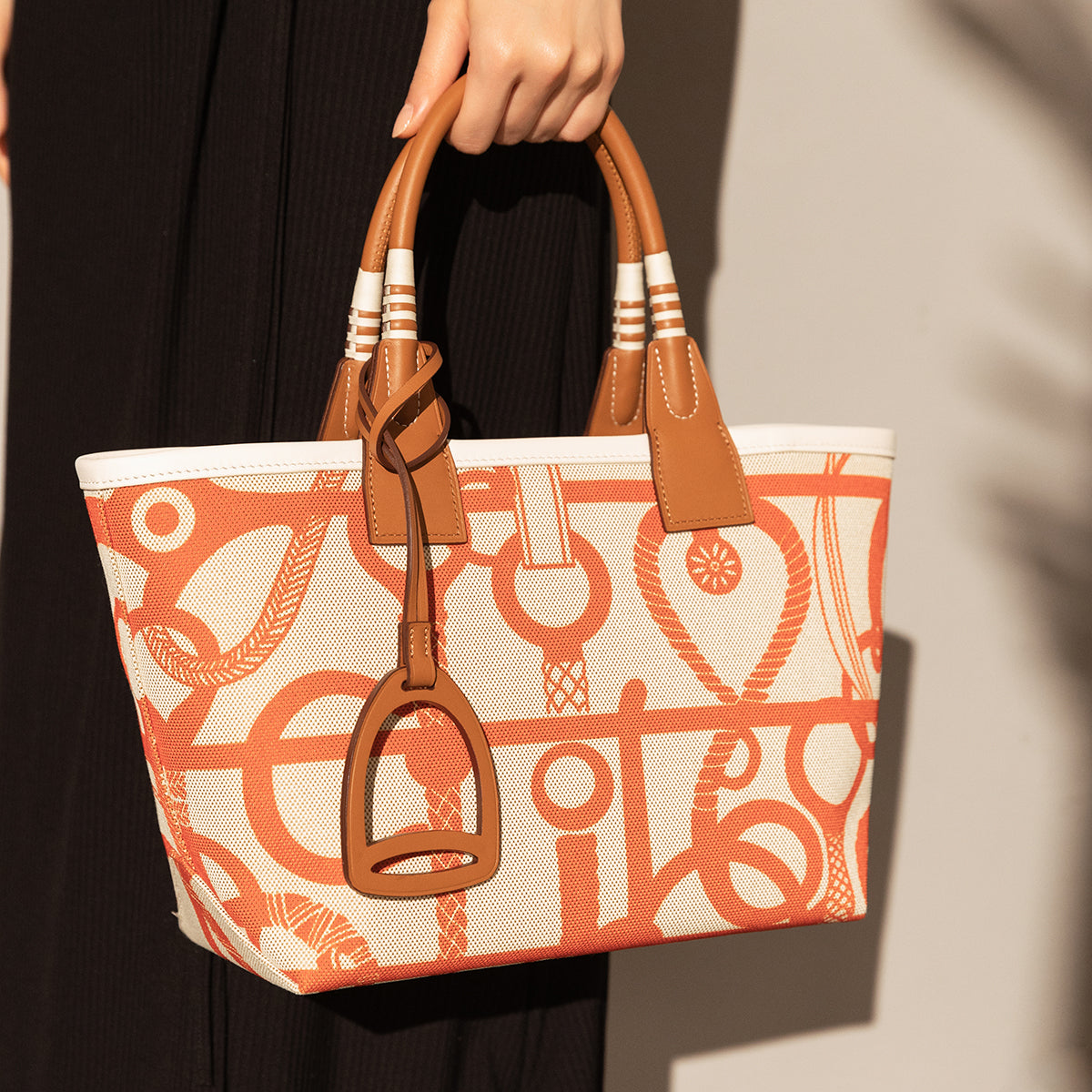 Colorful Abstract Top Handle Bag - Orange