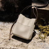 Nalandu Pebbled Leather Bucket Bag - Ivory