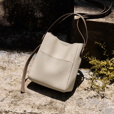 Nalandu Pebbled Leather Bucket Bag - Ivory