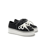 Dual Lace Platform Knit Sneakers - Black