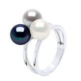 Ring "Trilogie" Bulk - Natural White + Grey (Pearl Grey) + Black "Tahitian Style" - Longueur 42 cm